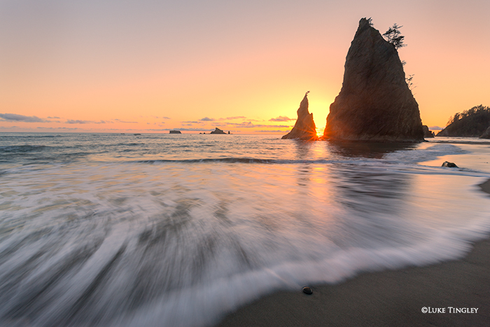 Sunset, Rialto Beach, Sea stacks, Washington, WA, Olympic Peninsula, Olympic National Park, Beach