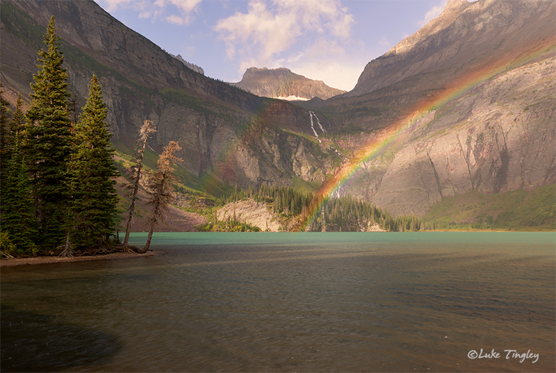 glacier national park, MT, Montana, GNP, many glacier, double rainbow, rainbow, grinnell lake, rain, early morning, grinnell glacier