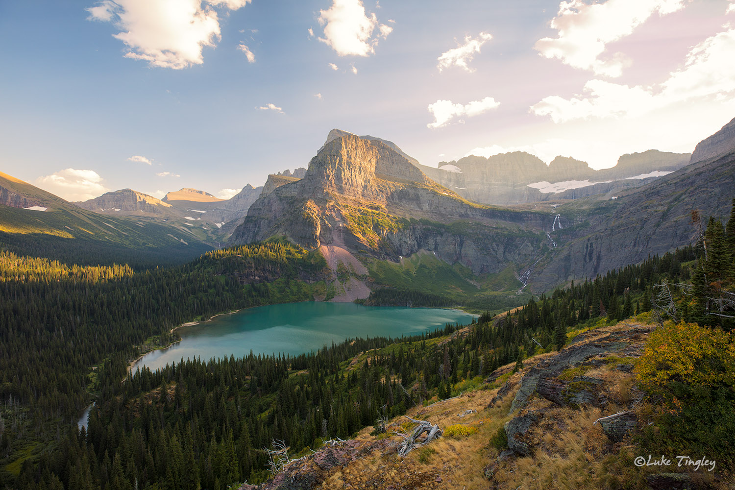 GNP, Glacier National Park, Grinnell Glacier Trail, Lower Grinnell Lake, Montana, Summer, hiking, sunset