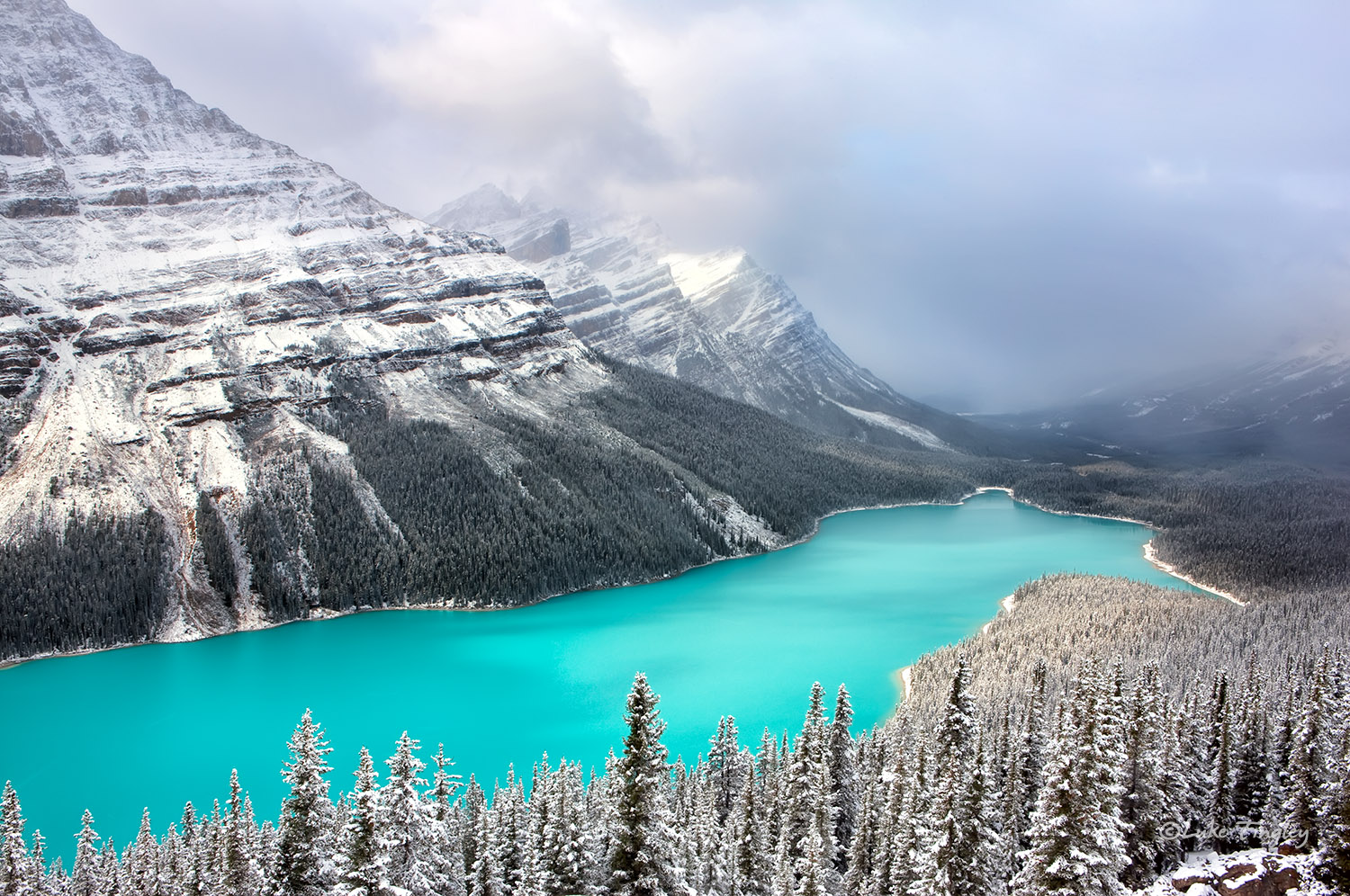 Peyto Lake, Banff National Park, Alberta, Canada, Snow, Mountain, Fall, Canadian Rockies