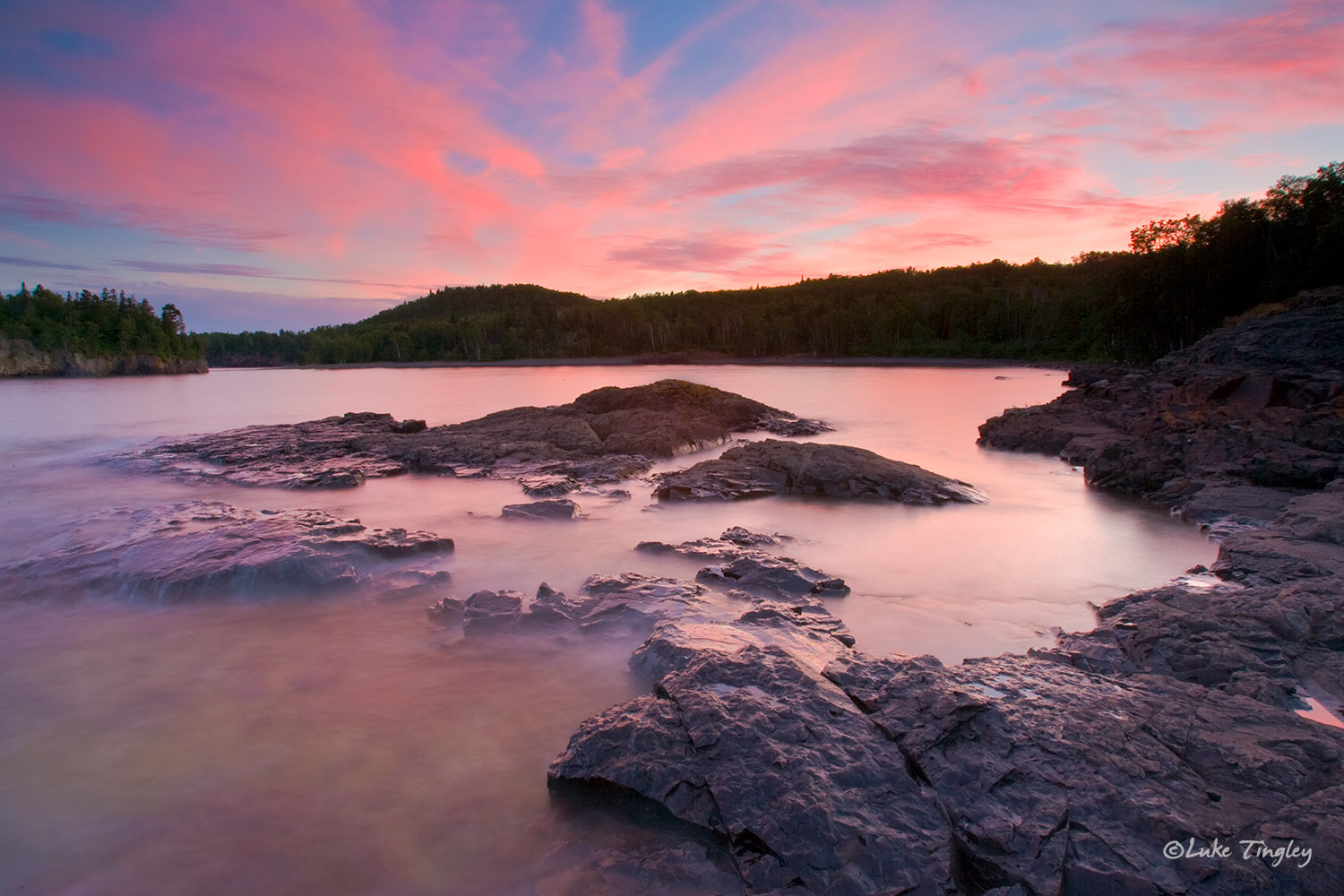 Lake Superior, Minnesota, Split Rock Lighthouse State Park, sunset, pink, sky, lake, water, united states, midwest, MN